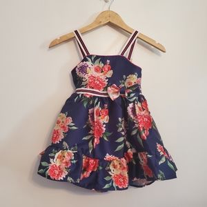 Tahari girl NWT navy ruffle floral print dress